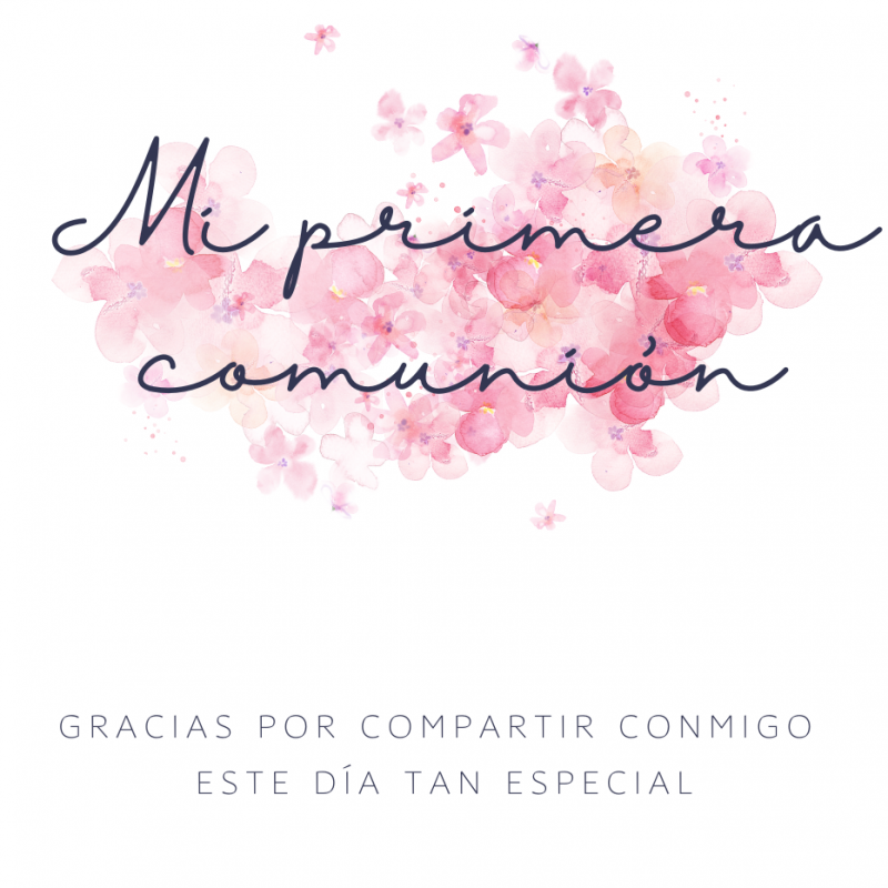 Tarjeta con diseño mi primera comunión flores + bolsa